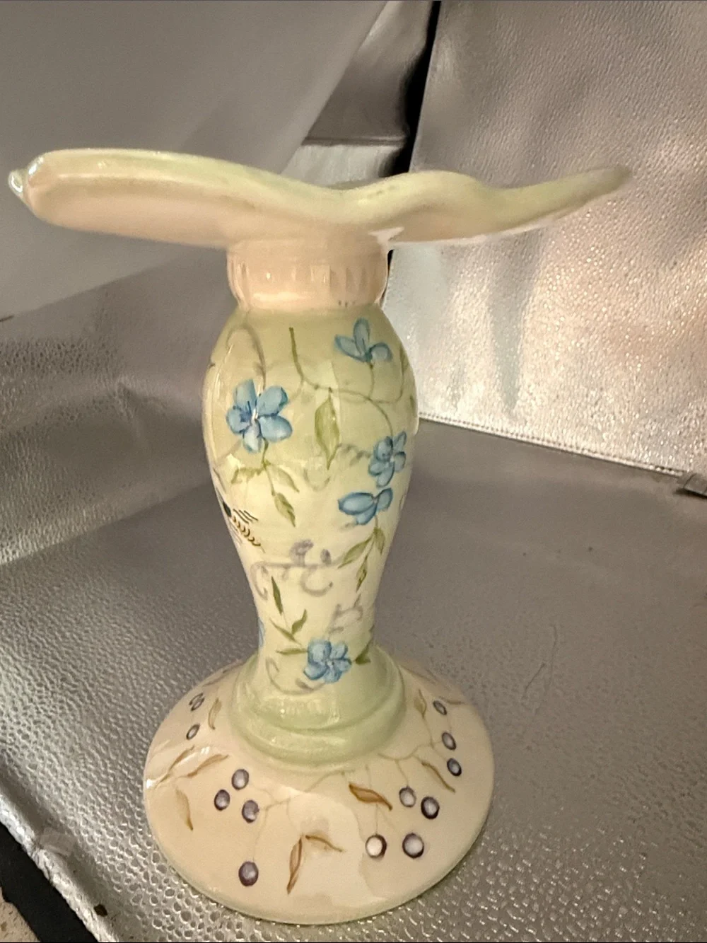 Hand-Painted Floral Ceramic Pillar Candle Holder in Beautiful Pastels